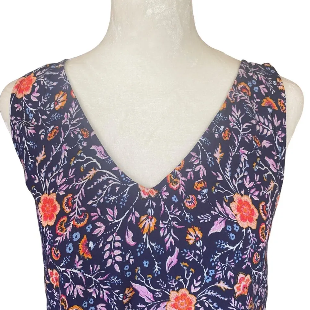 women's small sleeveless blue orange purple floral v-neck flowy tank top - Image 4