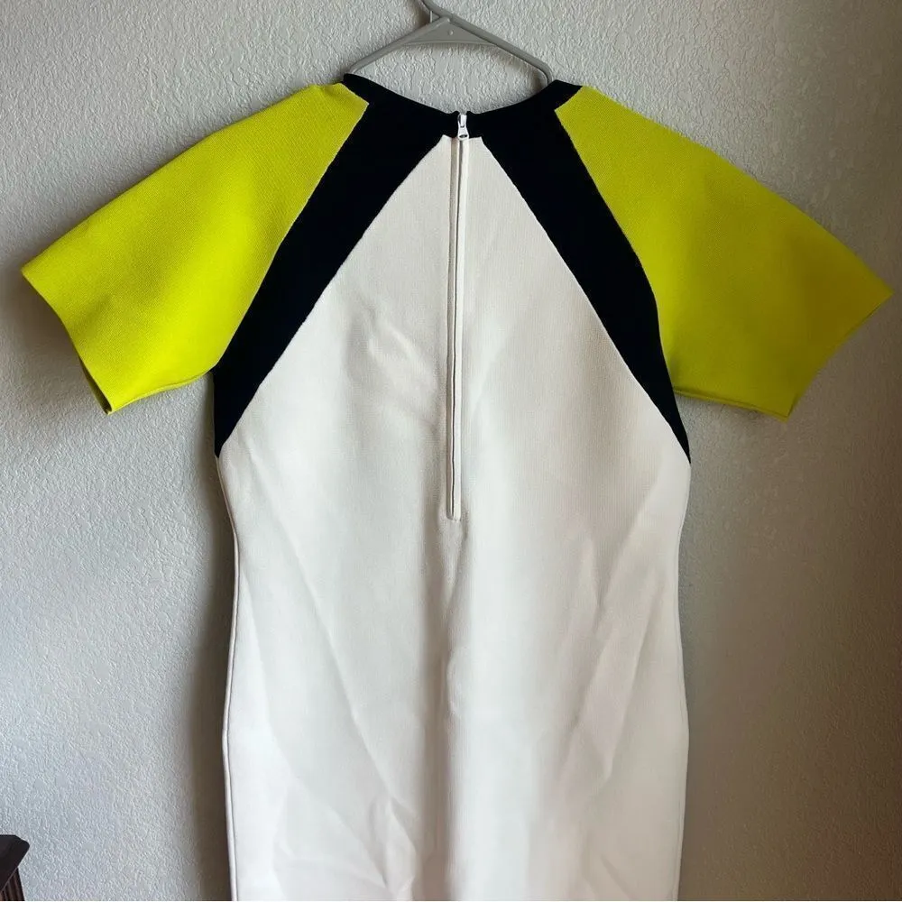 St John Color Block Milano Knit Dress In Ecru/ Chartreuse Green - Image 7