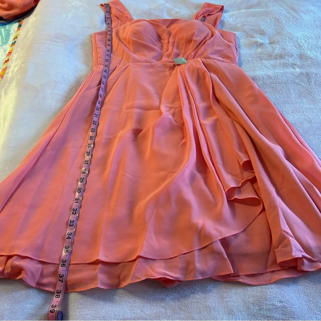 NWOT coral sleeveless formal dress with sheer jacket rhinestone brooch size 10 Pink - Image 10