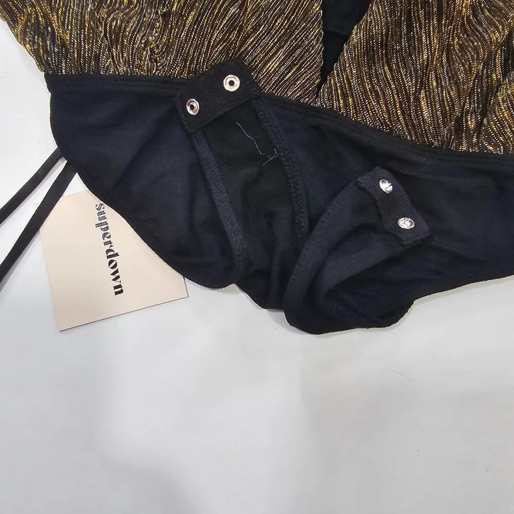 Superdown Niko Deep V Bodysuit in Gold XS - Image 6