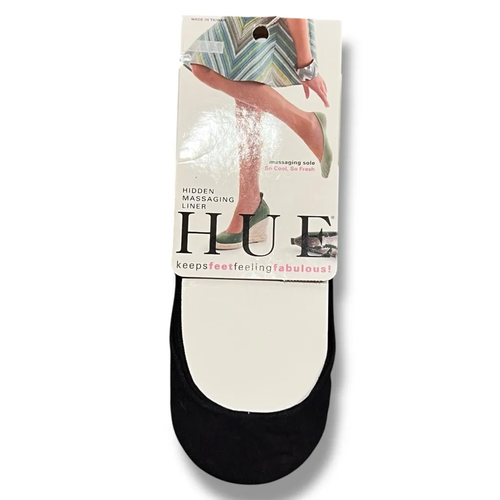 NEW! HUE Womens Massaging Sole 2 Pack One Sz Natural Knee Hi Black No Show A-7 - Image 8