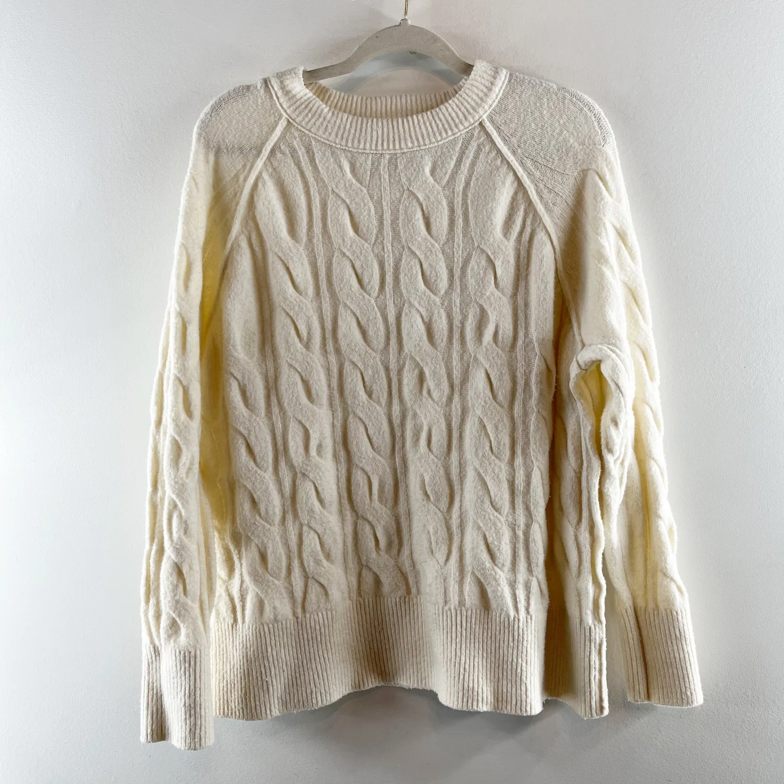 Aerie Unreal Crewneck Oversized Cable Knit Long Sleeve Sweater Cream XS - Image 2