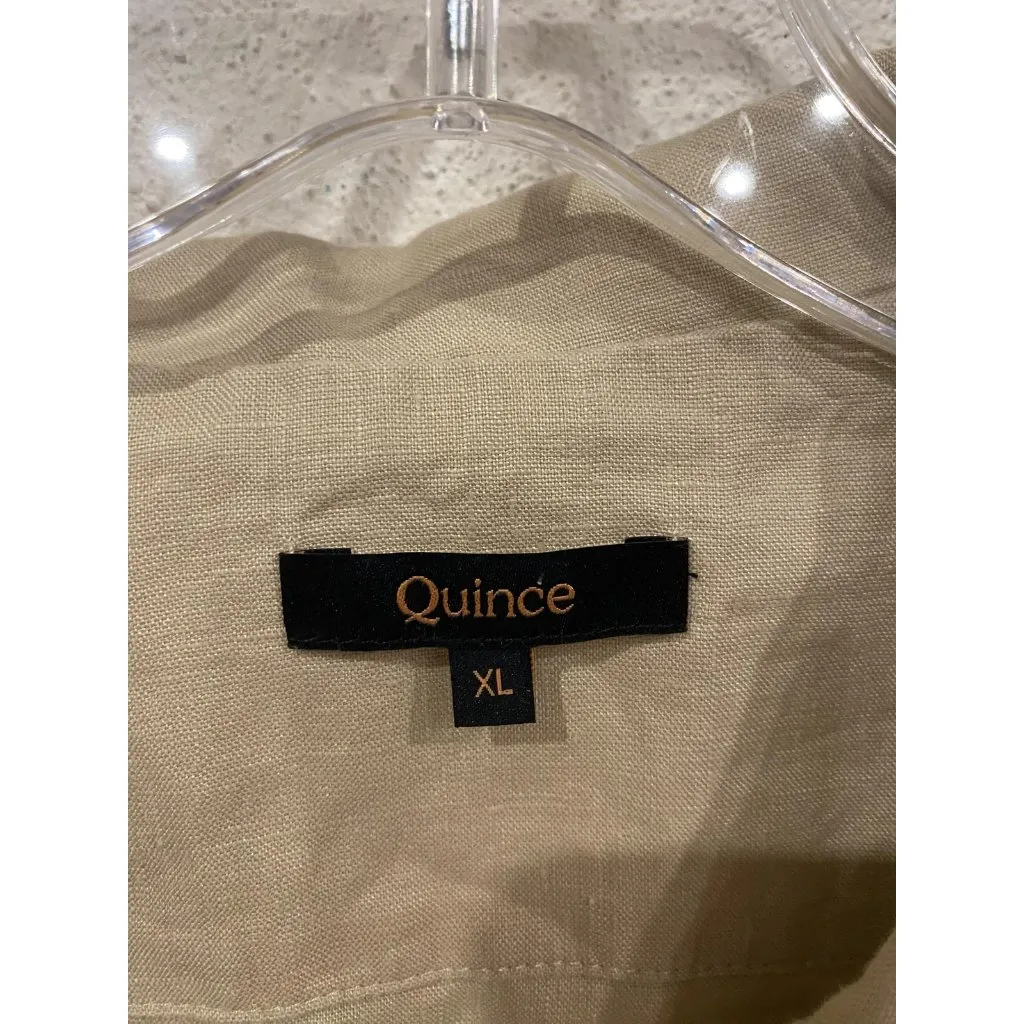 Quince Shirt Womens XL Beige 100% Linen Short Sleeve Button Front Boxy Top - Image 3