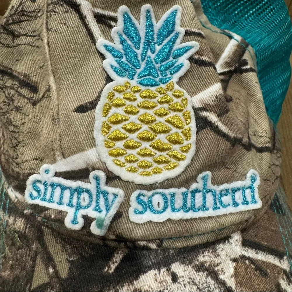 Simply‎ Southern Low Profile Trucker Hat Teal & Camo w/ Pineapple Logo - Image 6