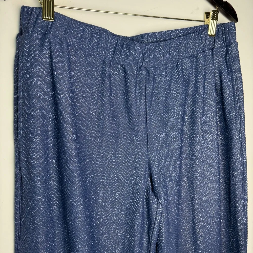 Milly Cabana Chevron Shimmer Pull On Pants Navy Silver Size L Beach Pool Resort - Image 9