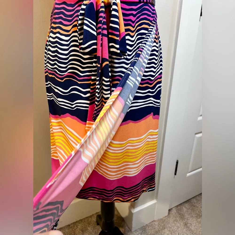 TORI RICHARD HAWAII Camilla True Wrap Sleeveless Striped Knit Jersey Dress XS Pink - Image 5