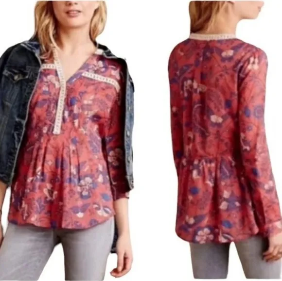 Anthropologie Maeve Pink Pinktuck Abella Longsleeve Popover Blouse 4 - Image 2