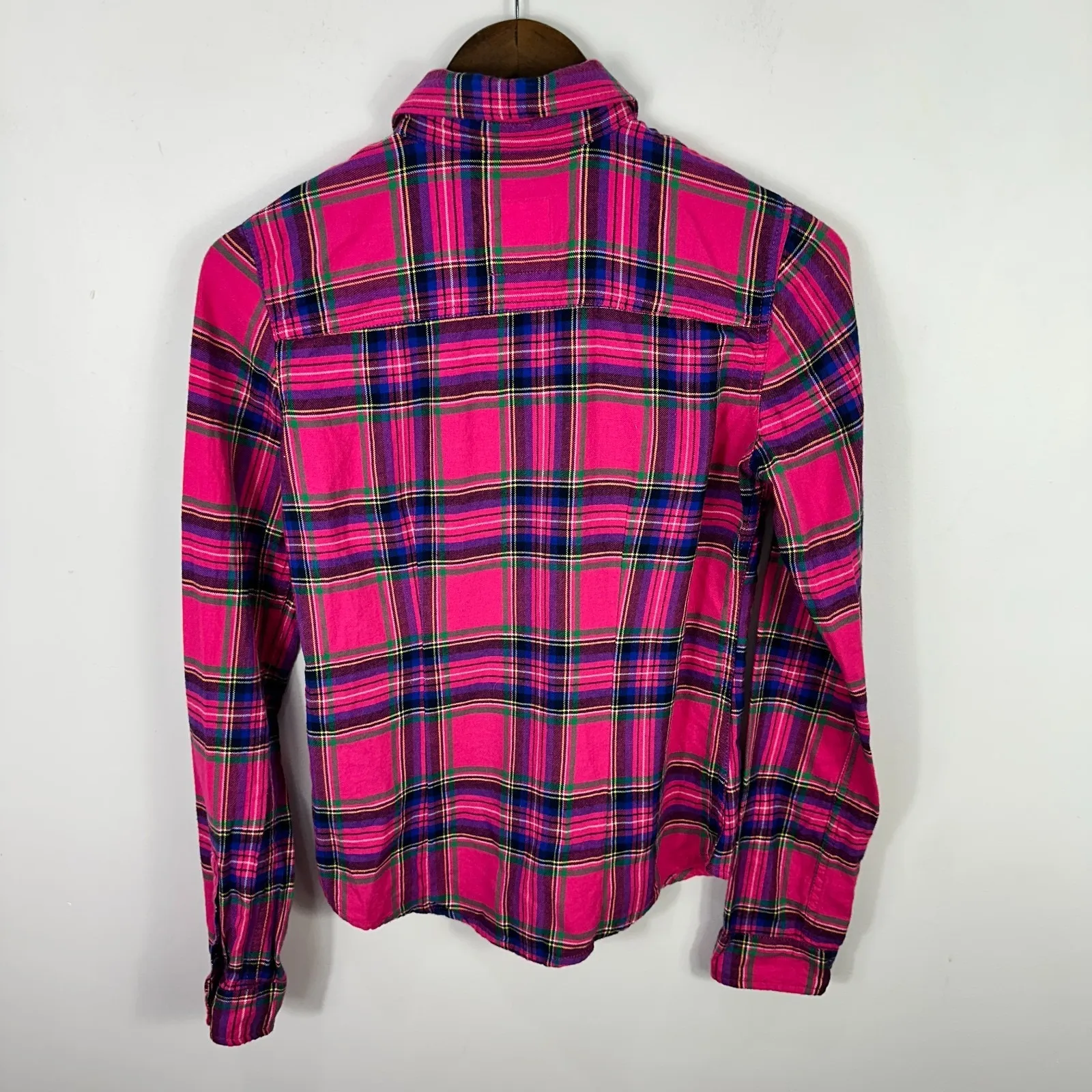 Hollister S Pink Plaid Flannel Button Shirt Y2K Preppy Grunge‎ Coastal Cowgirl - Image 3