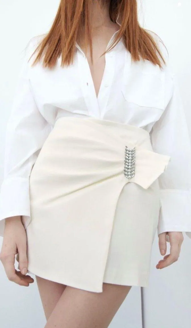 Shiny Buckle Detail Mini Skirt - Image 2