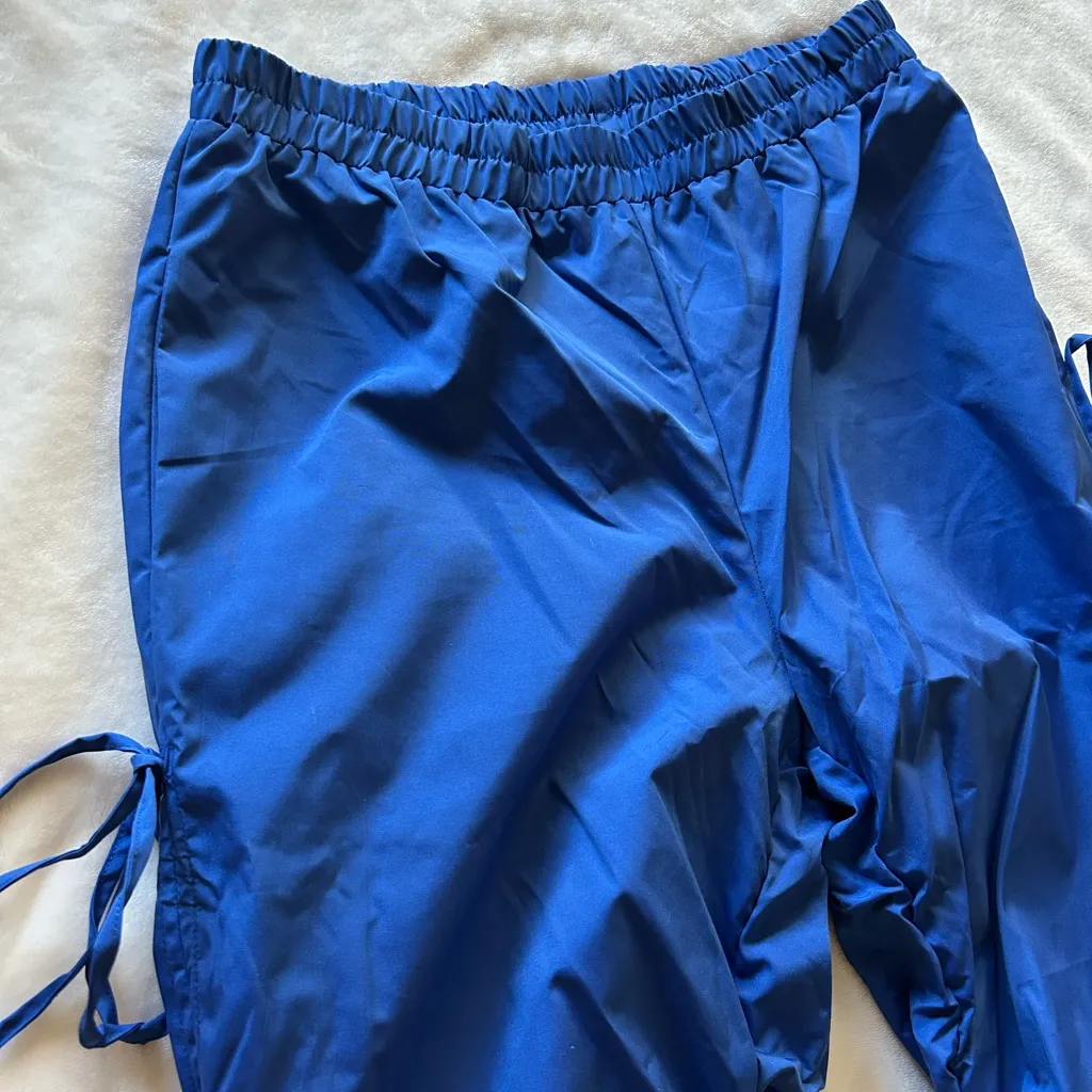 Royal Blue Adjustable Ruched Parachute Cargo Pants - Image 6