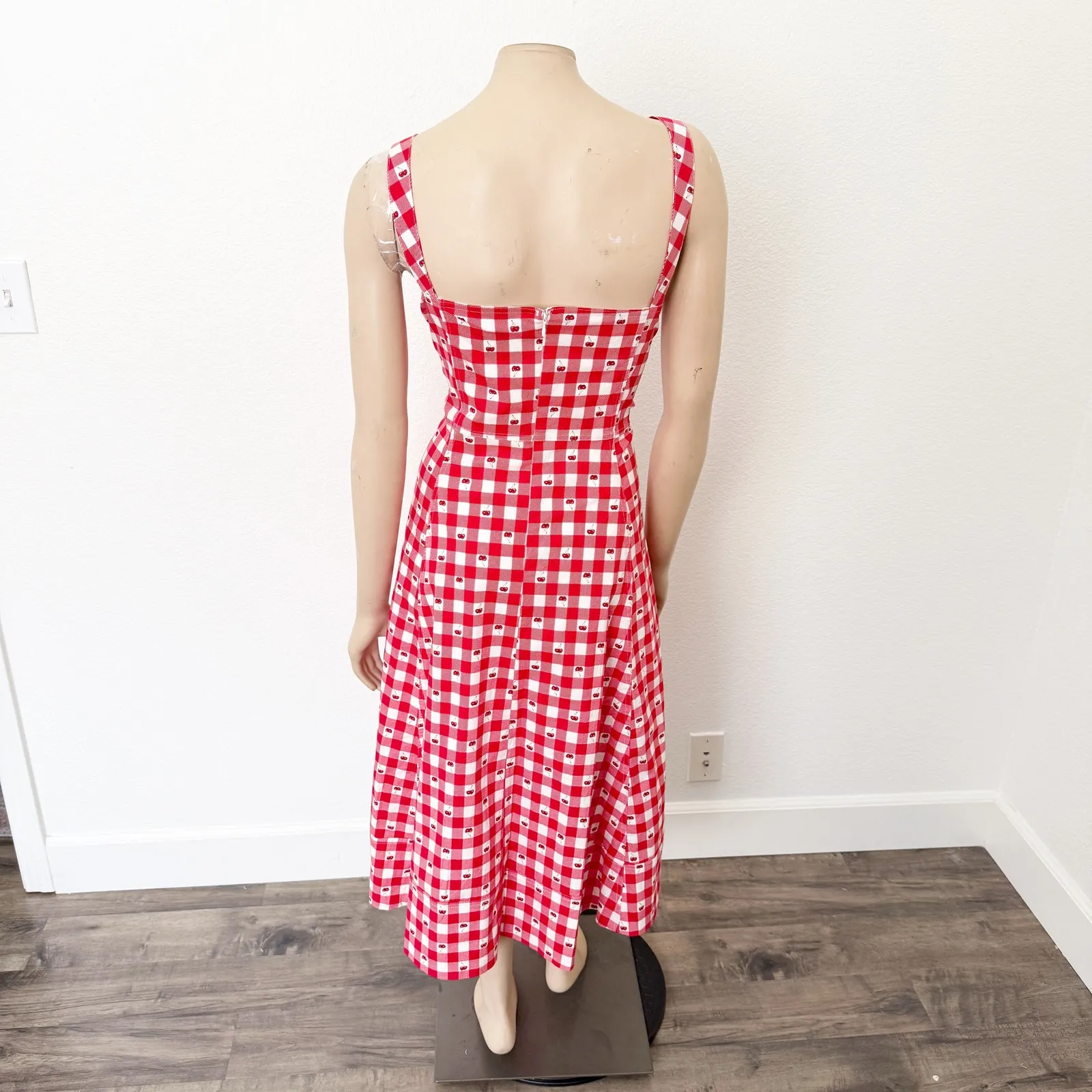 [Avec Les Filles] Cherry Gingham Sweetheart Neck Fit & Flare Midi Dress NWT 14 - Image 4