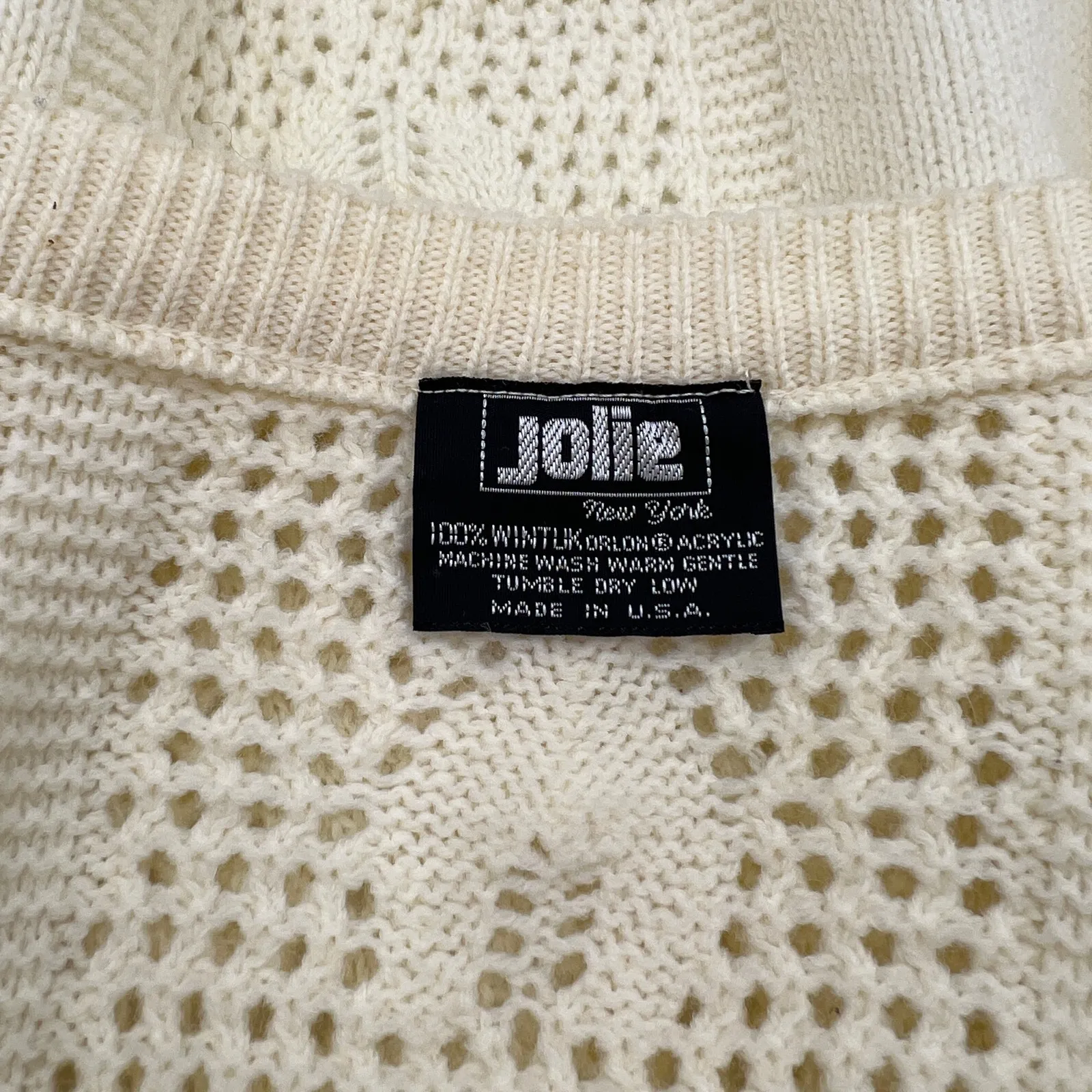 Vintage Acrylic Knit Cardigan Ivory Fisherman Ecru Preppy by Jolie White Size L - Image 3