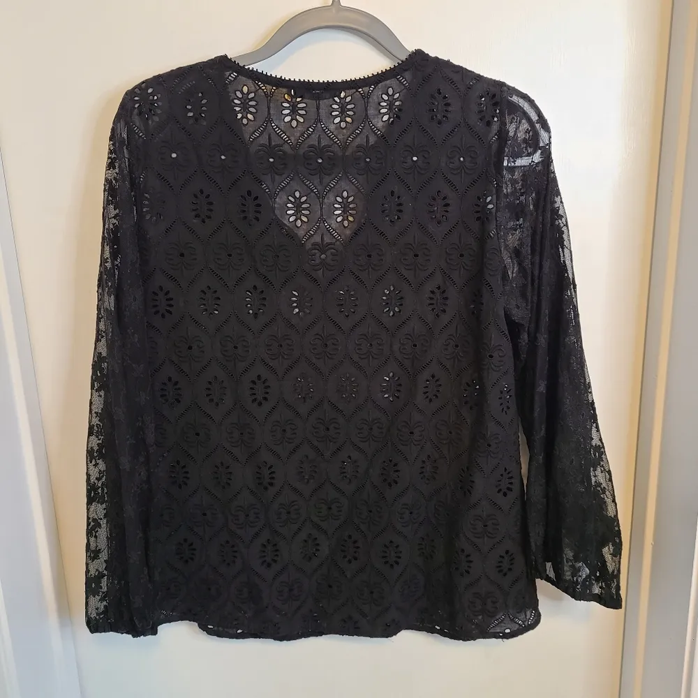 Alice + Olivia  Top Size Extra Small Carroll 3/4 Sleeve Eyelet Tunic Black - Image 6