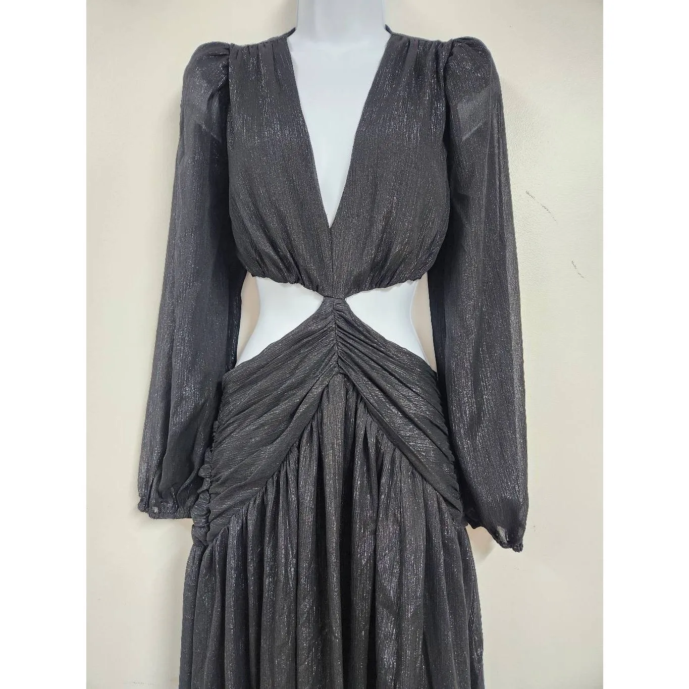 ASTAR Metallic Twist Cutout Waist Maxi Dress size S B36 - Image 8