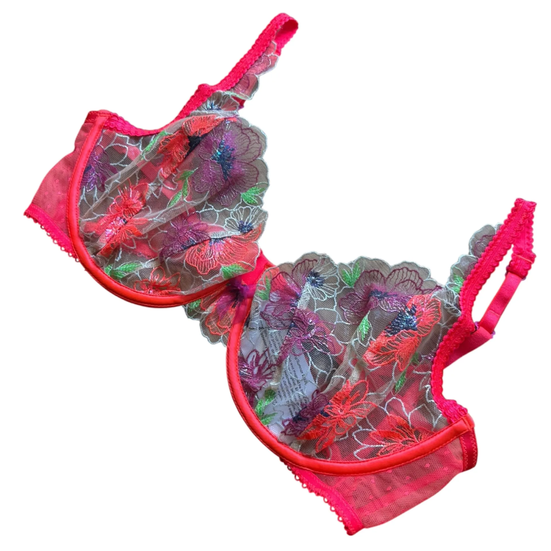 For Love & Lemons Shimmer Zinnia Sheer Underwire Bra Pink Floral 38C NWT - Image 8