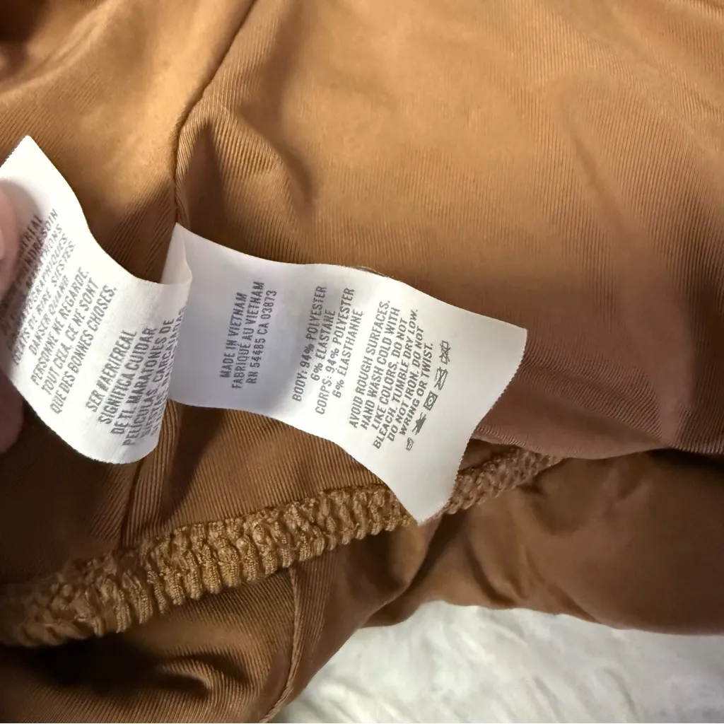 Aerie One-Piece Full Coverage Cutout Swimsuit - Tan Ribbed - Size Large - Image 4