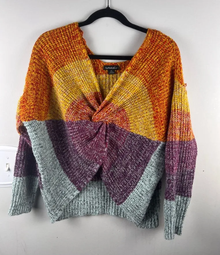 De Rotchild Colorblock Twist Front Chunky Knit Sweater Womens 3X Oversized Cozy Orange - Image 1
