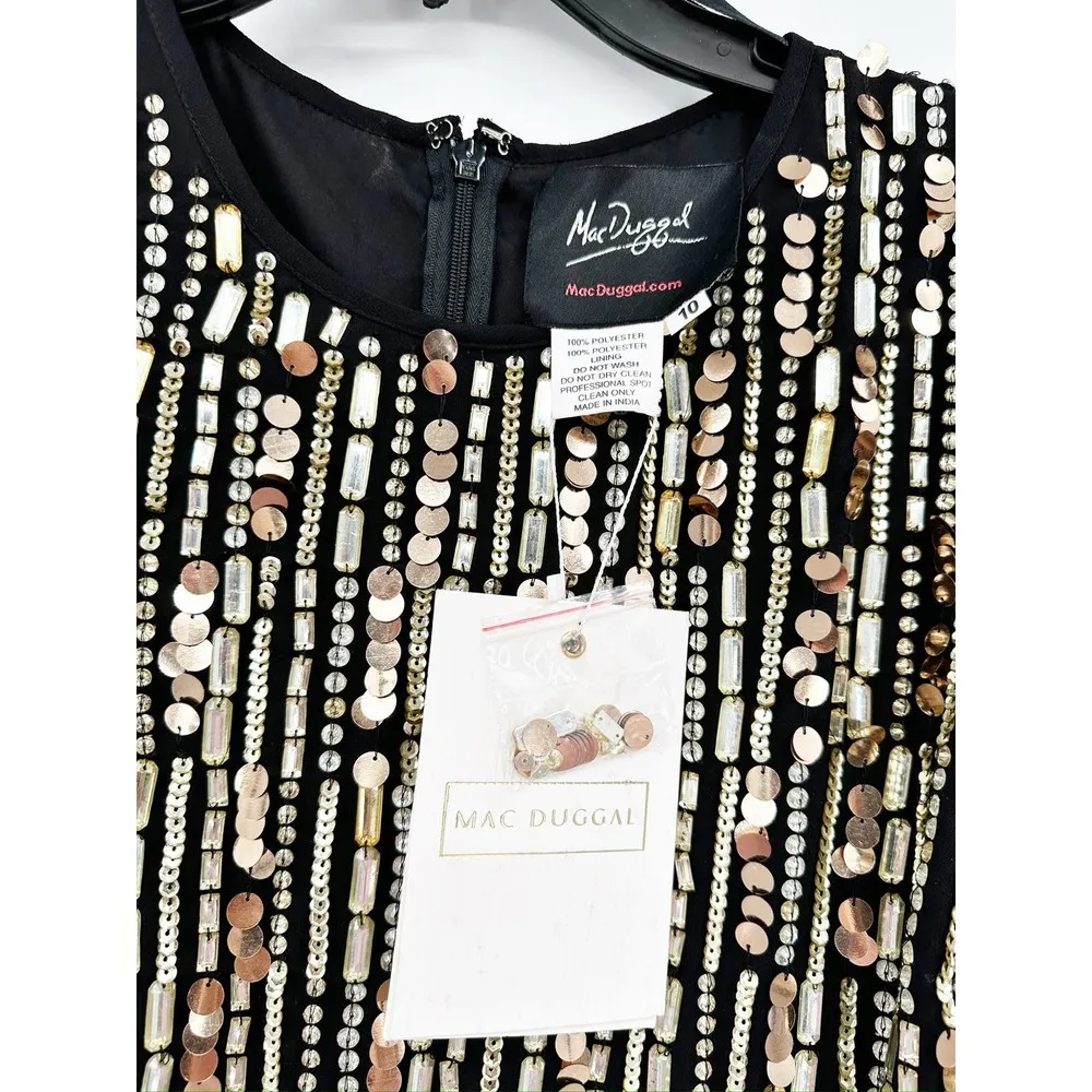 Mac Duggal 93590 Black Gold Embellished High Neck Long Sleeve Fitted Dress - Image 4