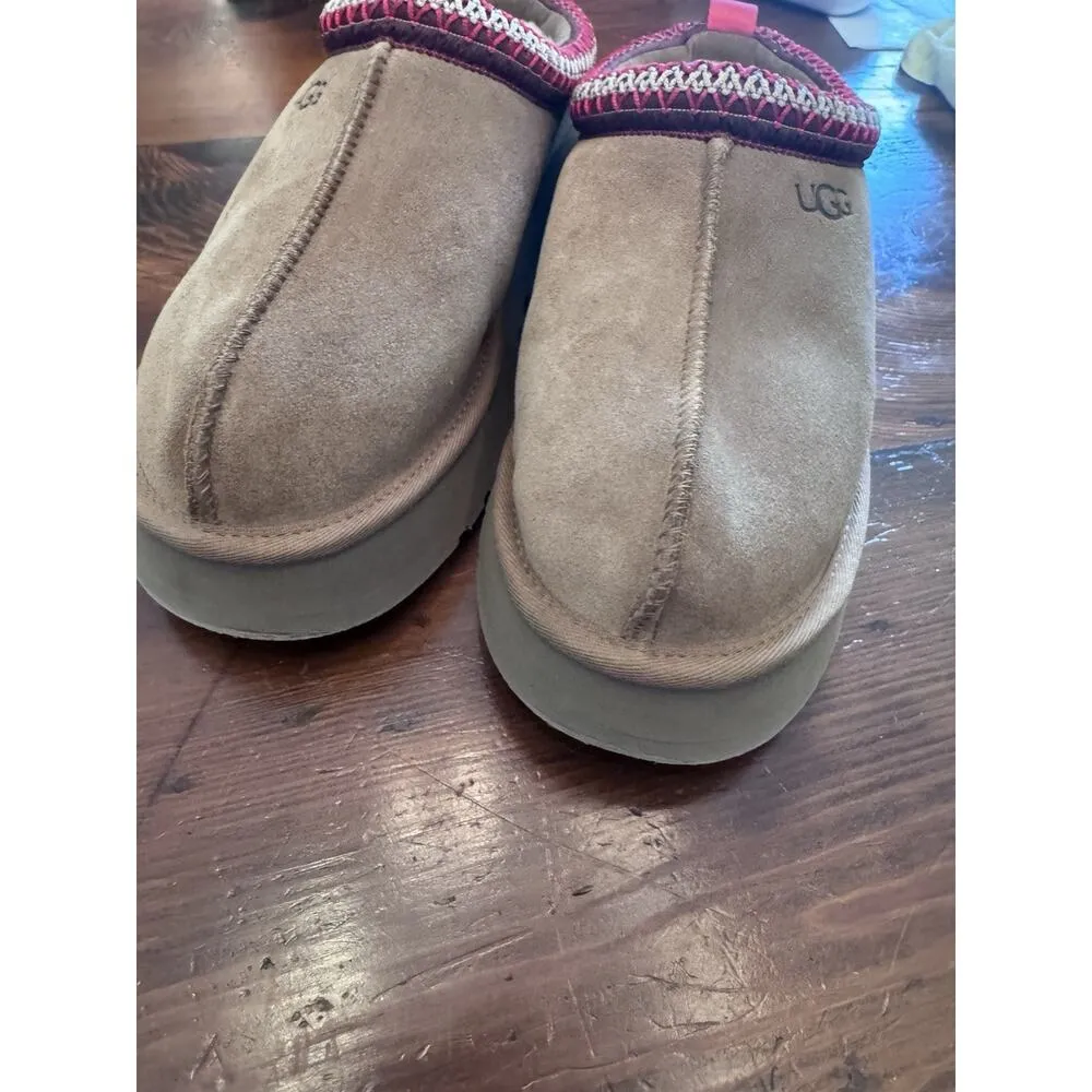 UGG Uggs Women's Tazz II Chestnut Leather Platform Lined Slippers US Size 11 - Image 2