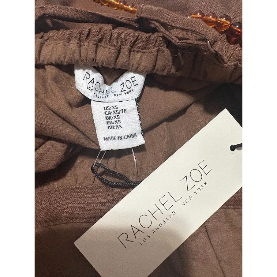 Rachel Zoe Brown Linen Blend Halter Top Beaded Straps Size XS NWT - Image 6