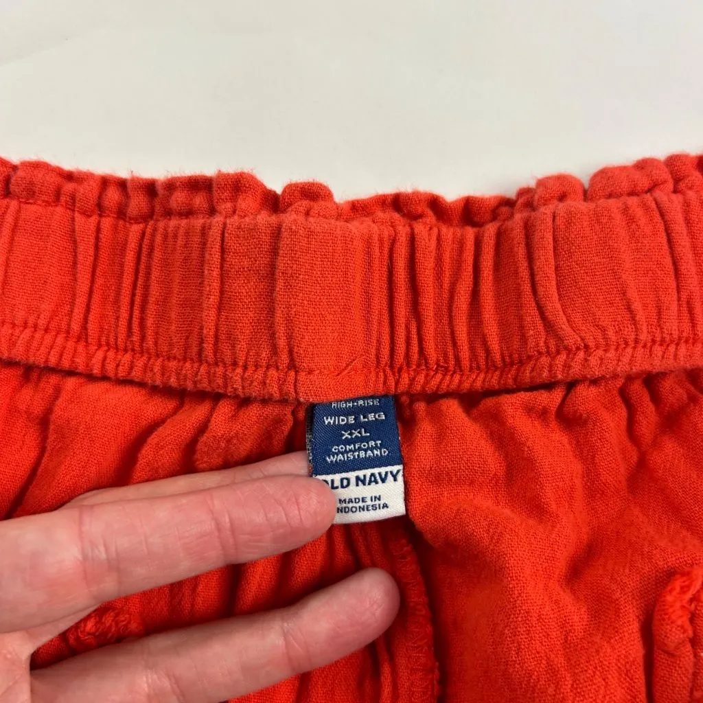 Old Navy Warm Sunset Orange Crinkle Cotton High Rise Wide Leg Pant XXL - Image 4