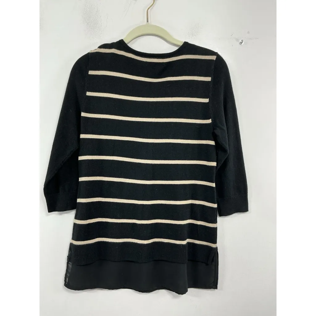 Womans Excellent Condition Dana Buchman Pullover Sweater PS Black Tan V Neck - Image 2