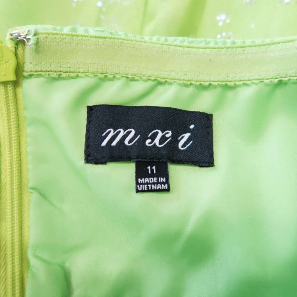 Vintage Y2K MXI Lime Green Glittery Star Strapless Tulle Dress - Image 9