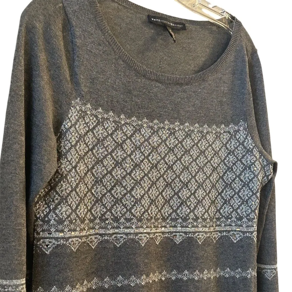 White House Black Market Women's Gray Fringed Pullover Sweater Size S - Image 2