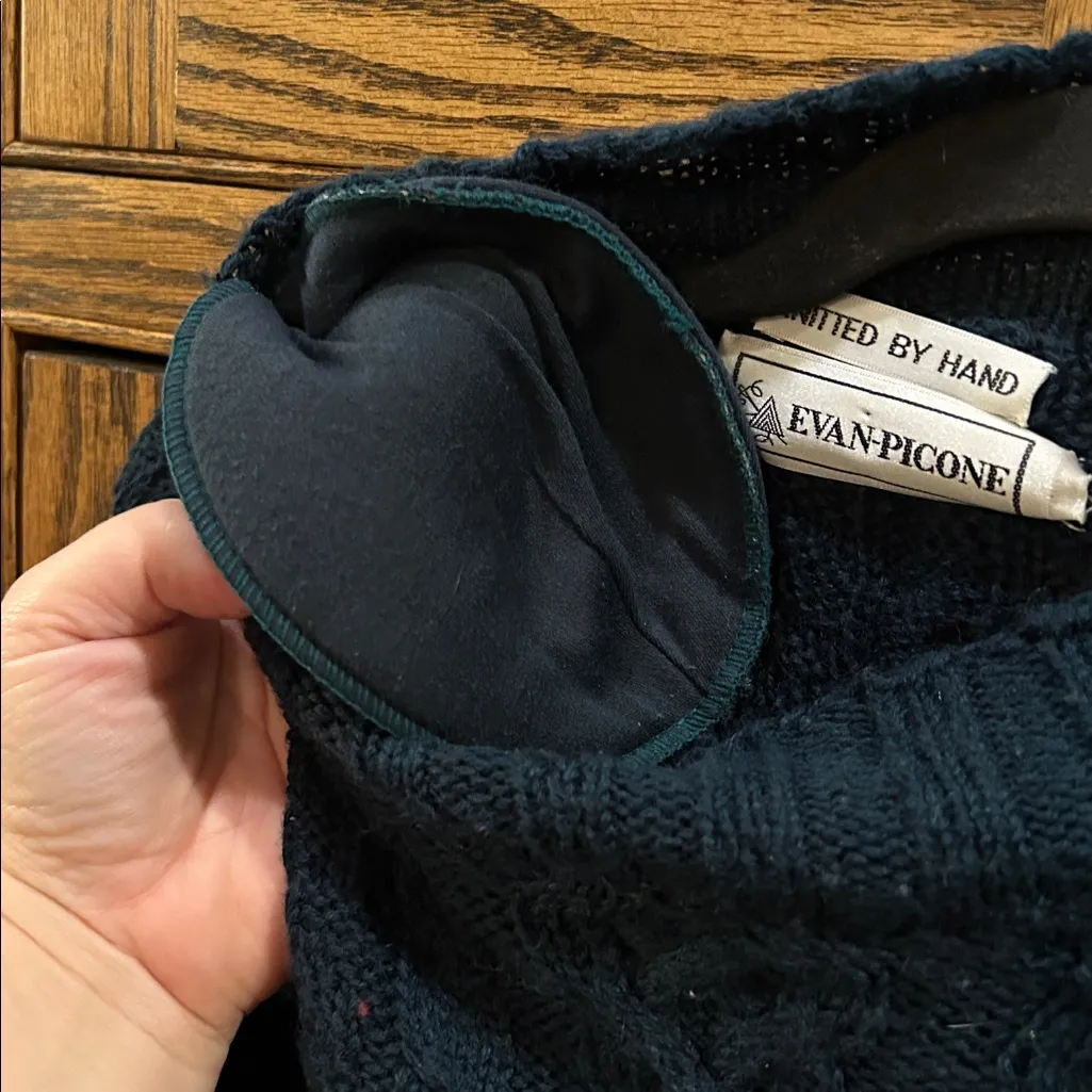 Vintage Evan Picone Hand Knit Wool Mohair Cable Sweater Teal Aztec Women's Large - Image 8
