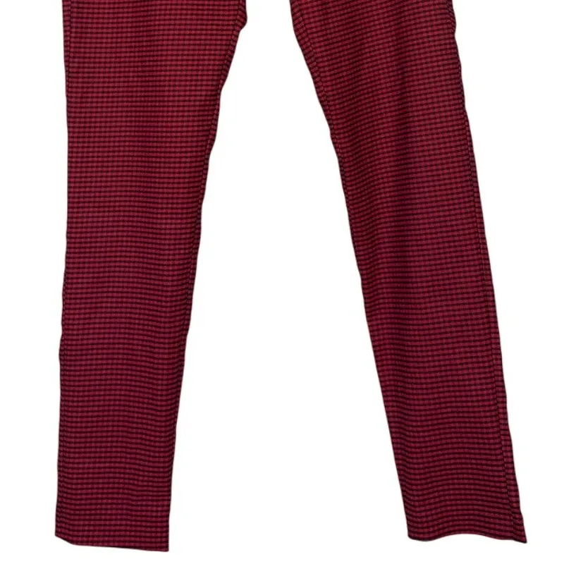 ZARA High Rise Stretch Gingham Flat Front Skinny Pants Button ZipUp L Red Black - Image 3