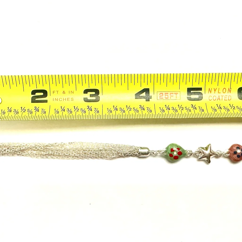 Cute Heart Shaped Enamel Over Startling Silver 925 Hearts Bracelet 7 Inch VTG - Image 5