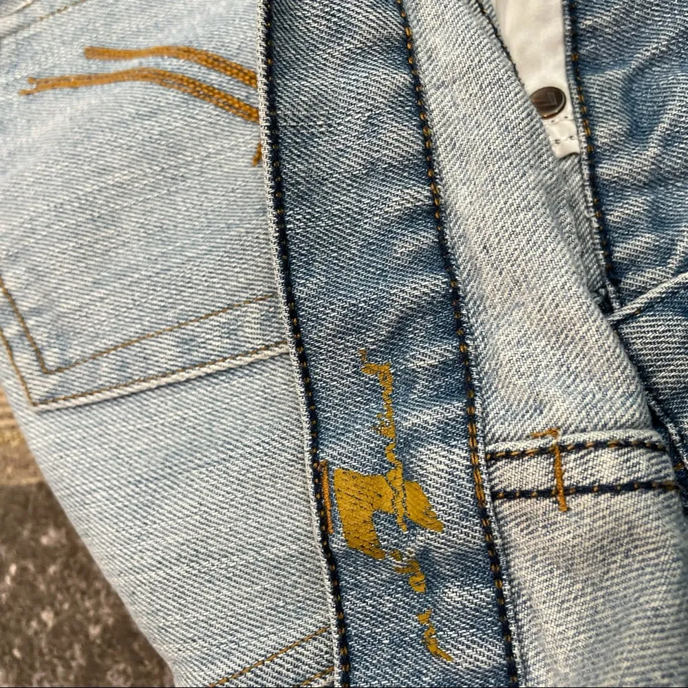 7 For All Mankind Dojo Wide Leg Flare Jeans Light Wash Denim - Image 8