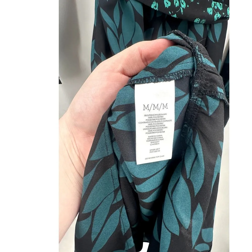 Cabi 4017 Autumn Dress Teal Leaves Print Green Black Maxi shirt size Medium - Image 9