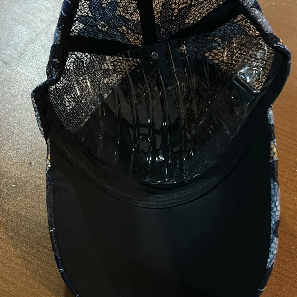 Floral Lace Cap with Rhinestone Butterfly Blue - Image 2