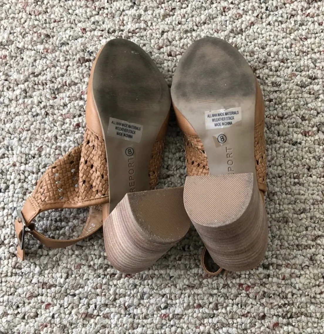 Report Woven Leather Block Heels Tan Size 8 - Image 4