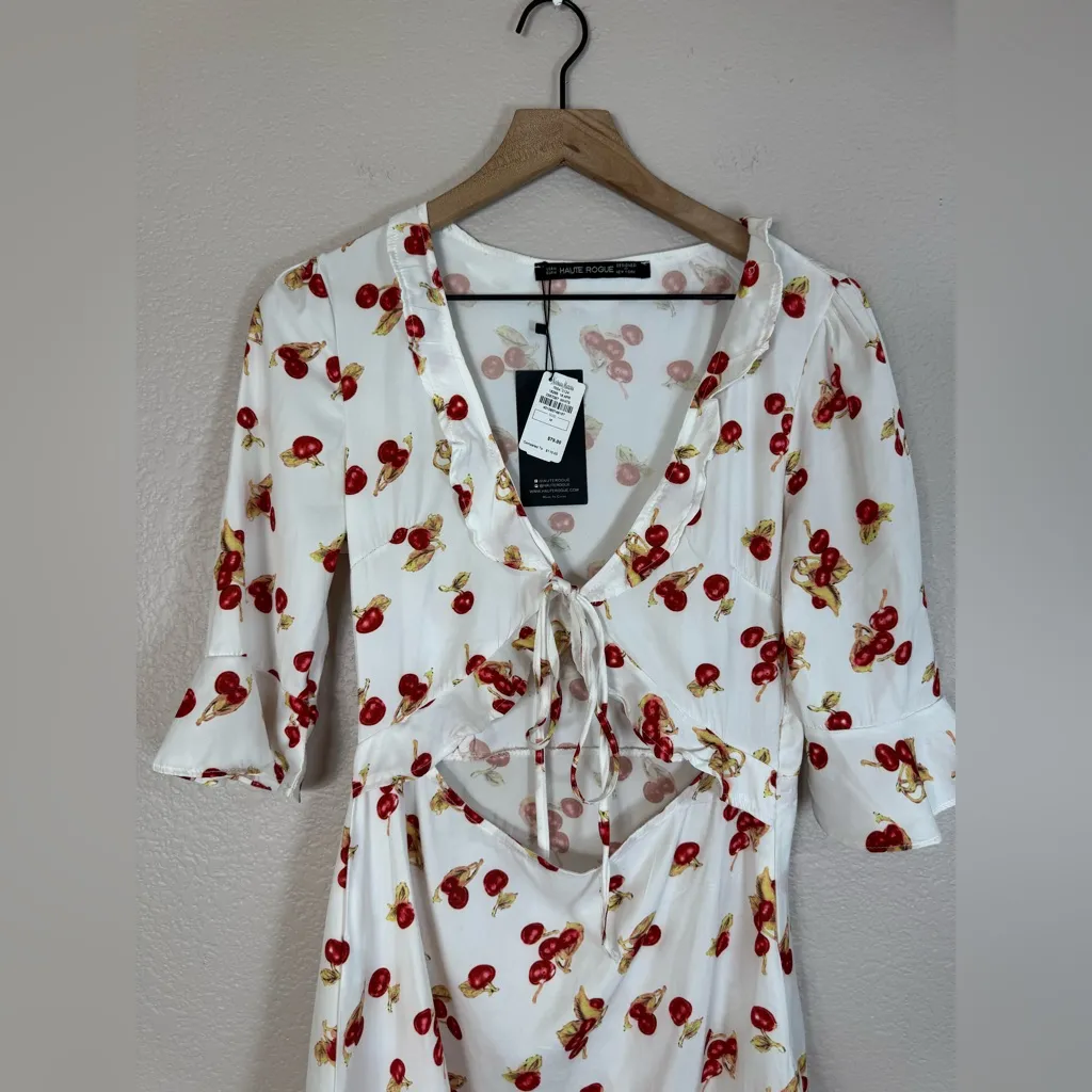 Neiman Marcus Haute Rogue Cherries Cutout Ruffle Mini Dress size Medium NEW - Image 7