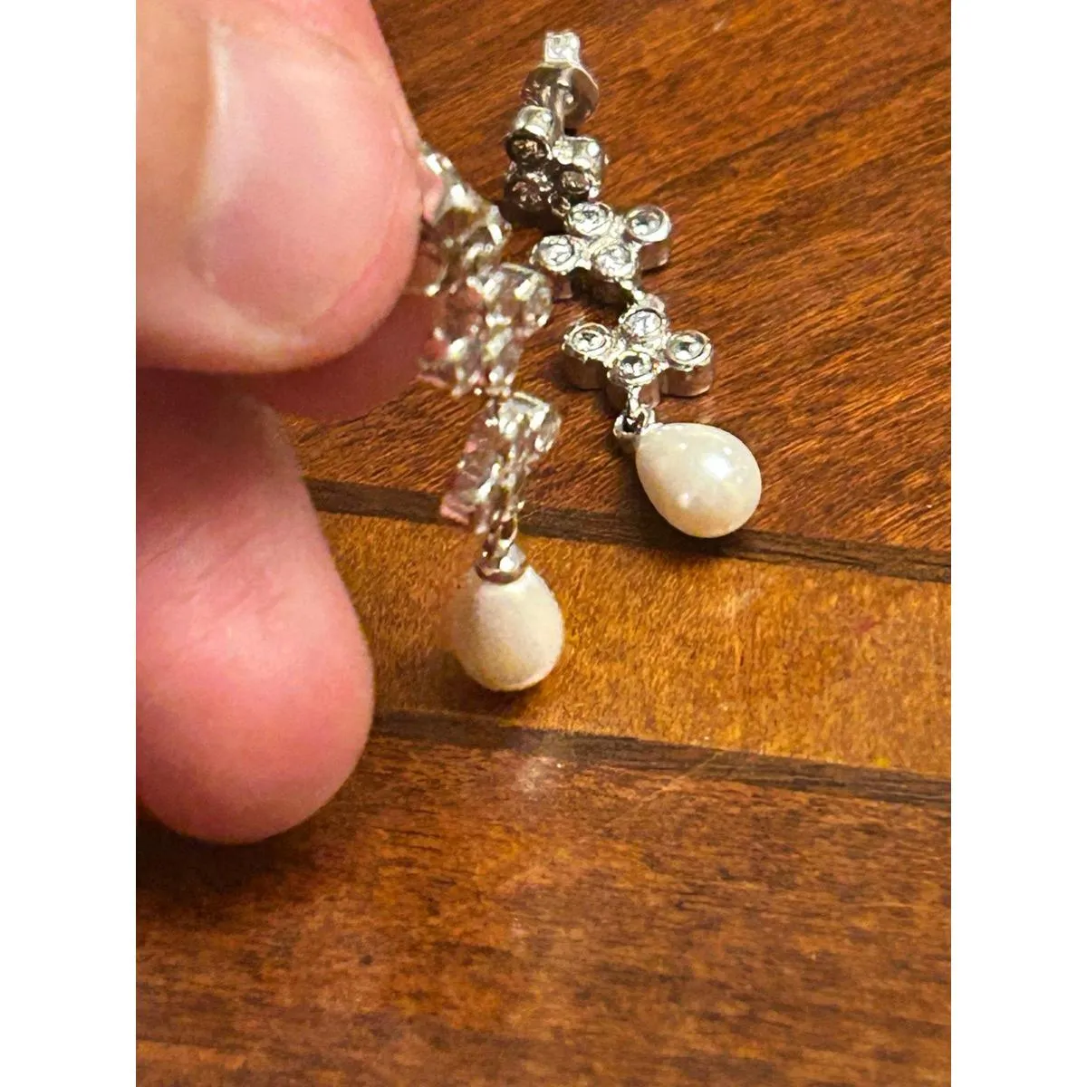 925 sterling silver 4.29g h73 earrings faux pearl dangling - Image 5