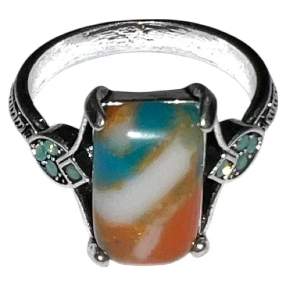 Elegant Silver Multicolor Stone Ring Orange - Image 3