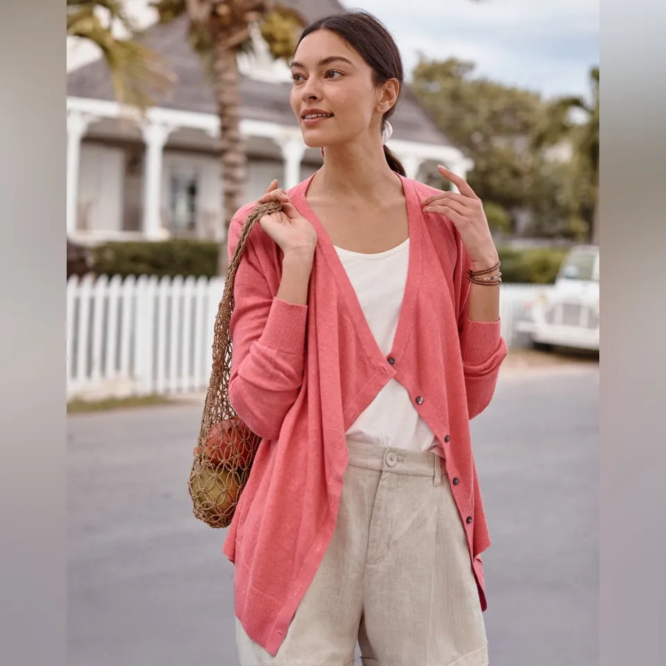 Garnet Hill Deep Plum Easy Linen Drape Front Cardigan Size Small - Image 2