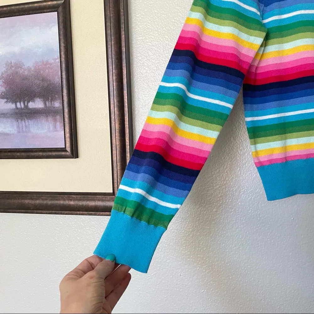 NWT Happy Sheep Rainbow Blue Striped Cardigan Crochet Detail Size Small - Image 4