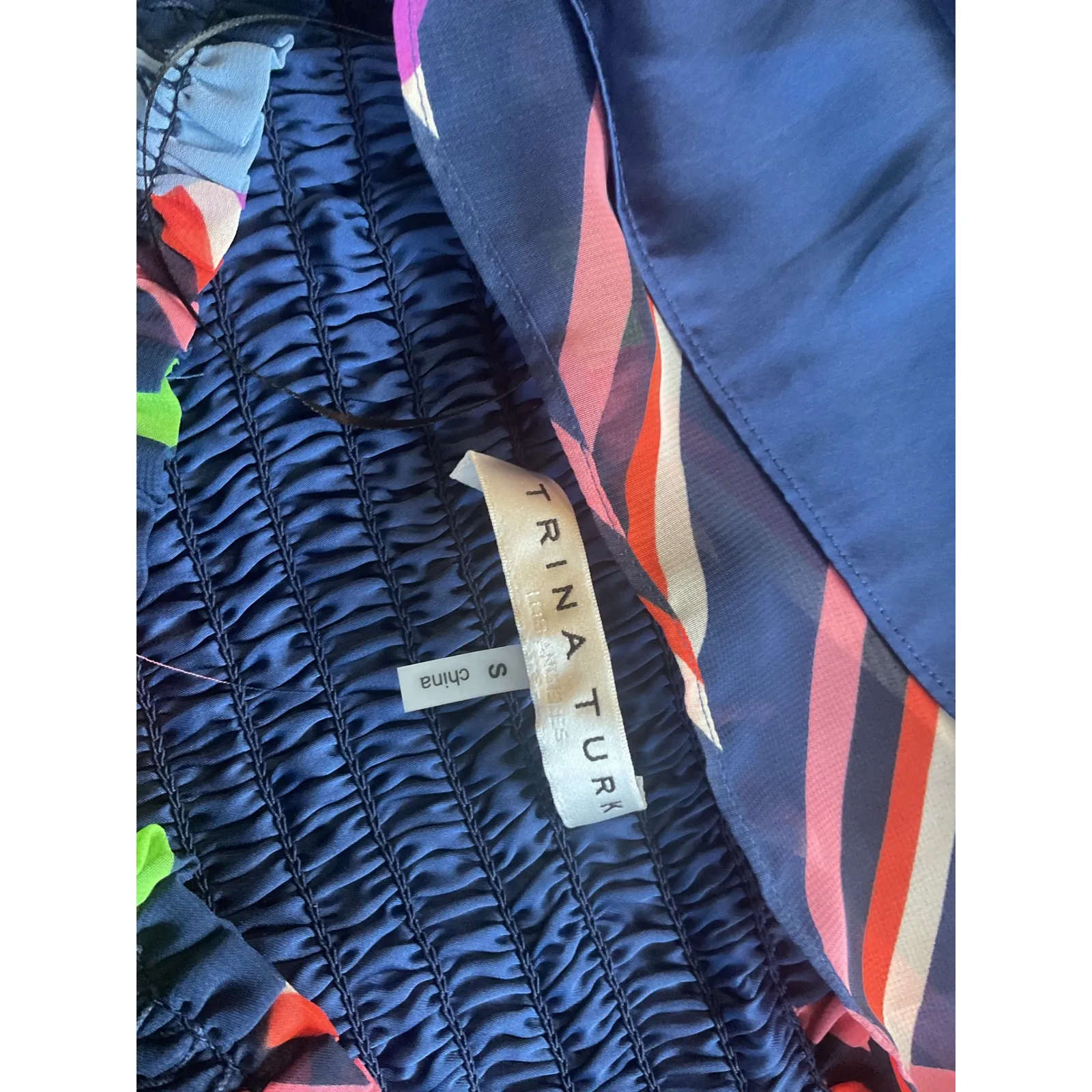 Trina‎ Turk Dress Chevron Multicolor Off Shoulder Long Sleeve Mini Sr - Image 9