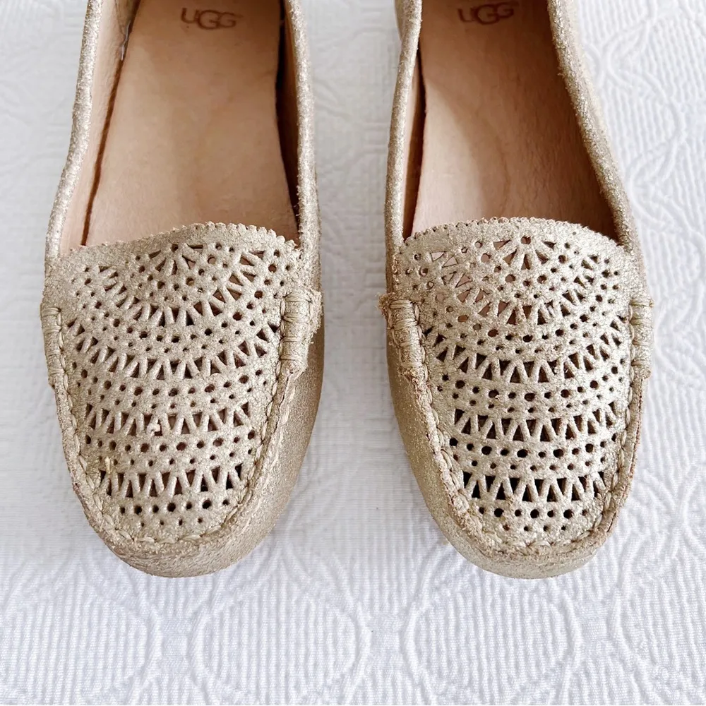 UGG • Clair Loafer slip on metallic gold leather laser cut perforated moccasin - Image 3