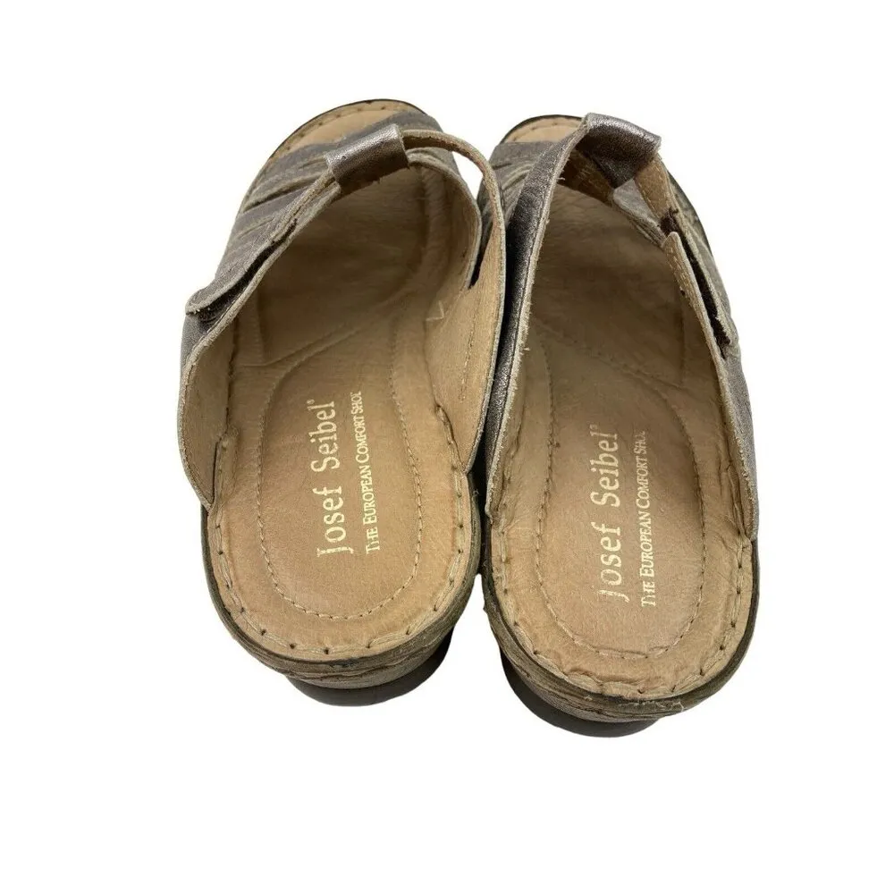 *Josef Seibel Sandals Womens 41 Metallic Silver Caged Strappy Slip On Slide Mule Size 10 - Image 9