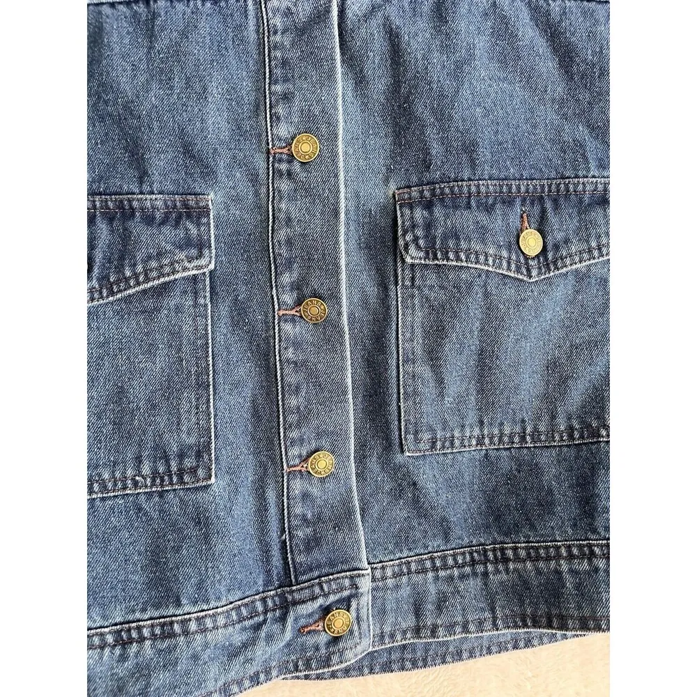 By Anthropologie Crochet Sleeve Denim Jacket Size Small Trucker 70's Boho Funky - Image 6