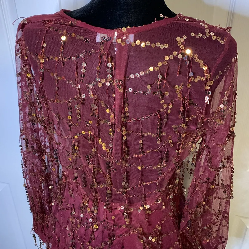 Paradiso Maroon & Gold Sequence Shorts Romper Red - Image 7