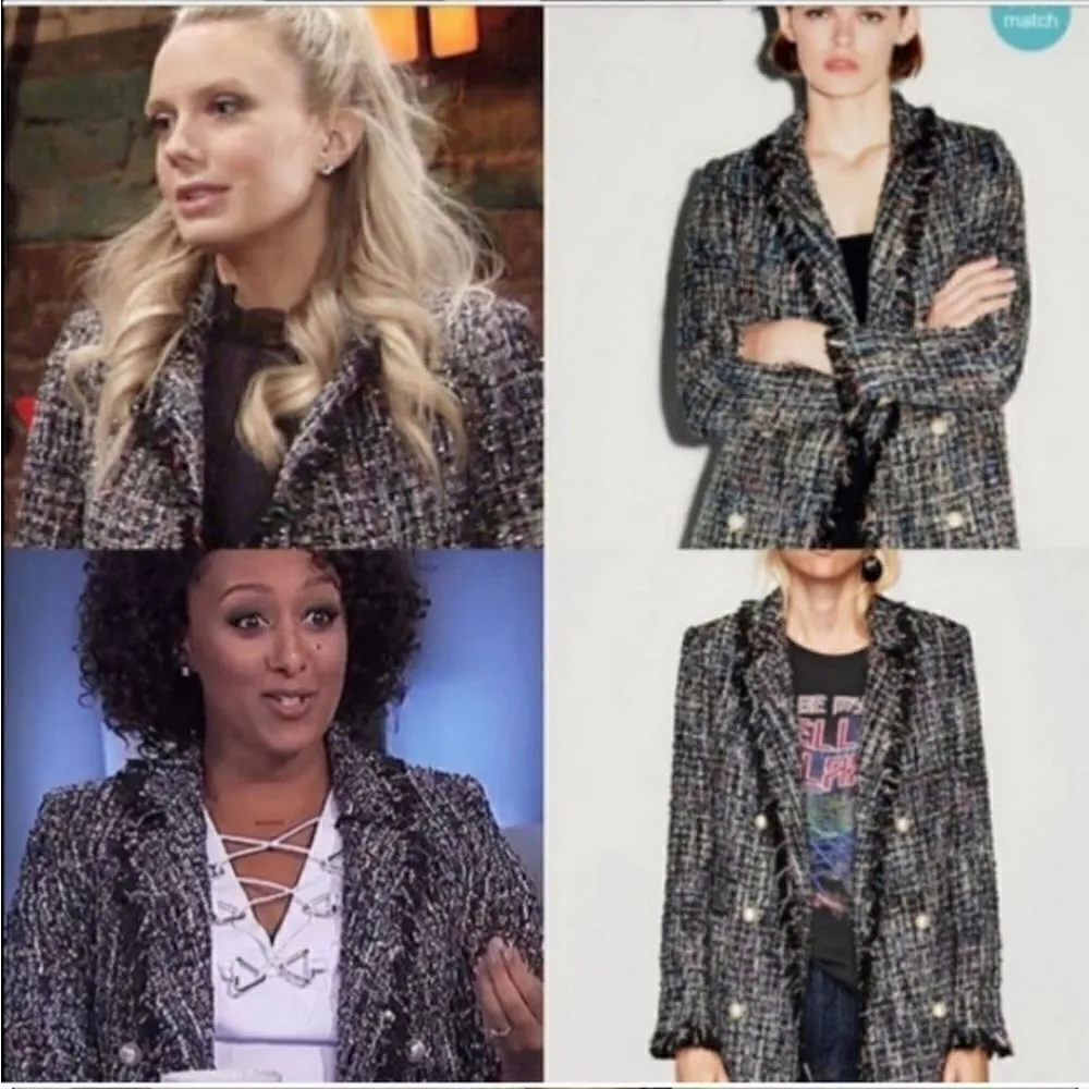 Zara Tweed long Jacket with Pearl buttons - Image 4