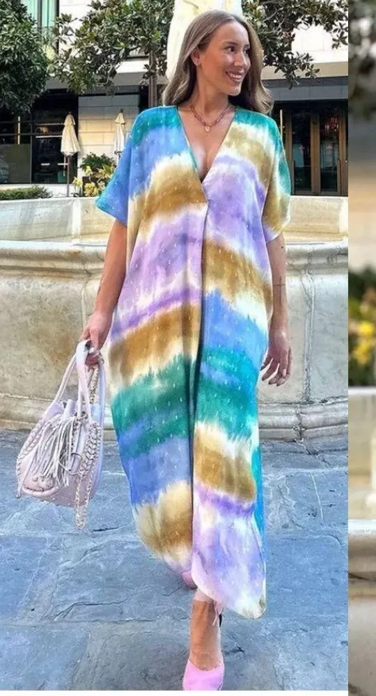 Zara Multicolored Tie Dyed Caftan Tunic Maxi Dress Blogger’s Favorite Fave - Image 9