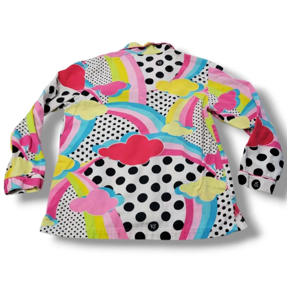 Victoria's Secret Top Size Medium Sleepwear Pajama Top Rainbows Clouds Polka Dots Women's Top - Image 5