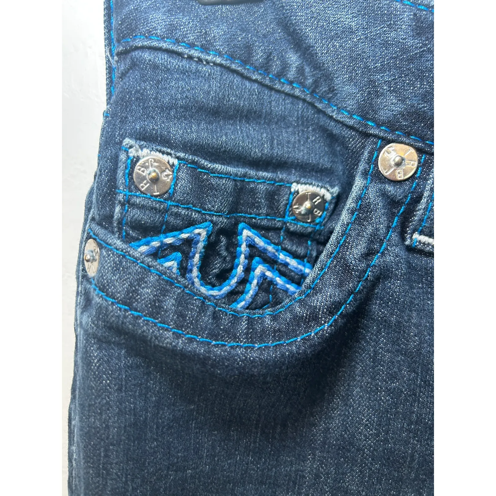 True Religion Skinny Jeans Dark Wash Denim Blue Stitch USA Made Size 29‎ - Image 2