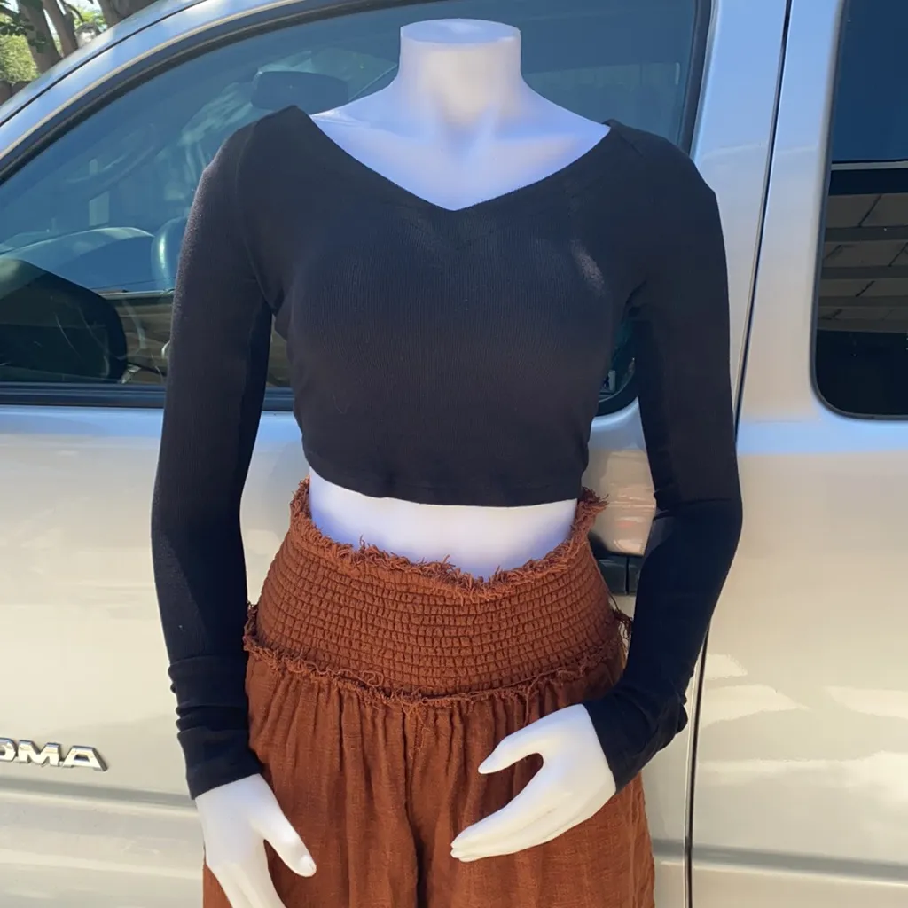 FREE PEOPLE Womens Black Scoop Neck Crop Top Top Size XS - Image 3